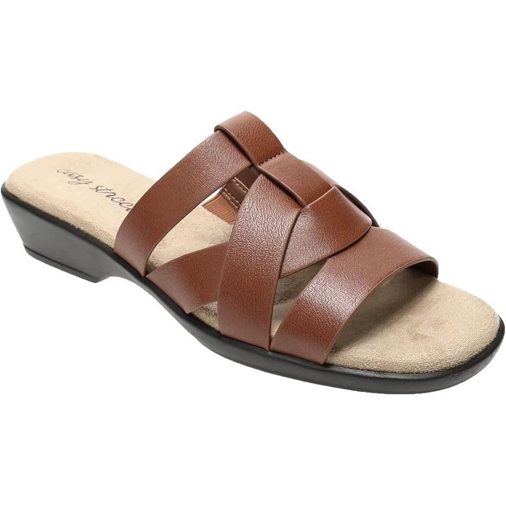 Easy Street Lakeport Slide Sandals Women's Size 6.5 Cognac Brown Comfort Straps
